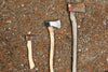 three sizes of axe or hatchet