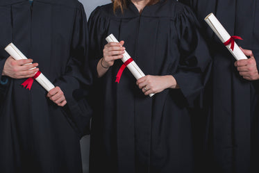 three students holding diplomas