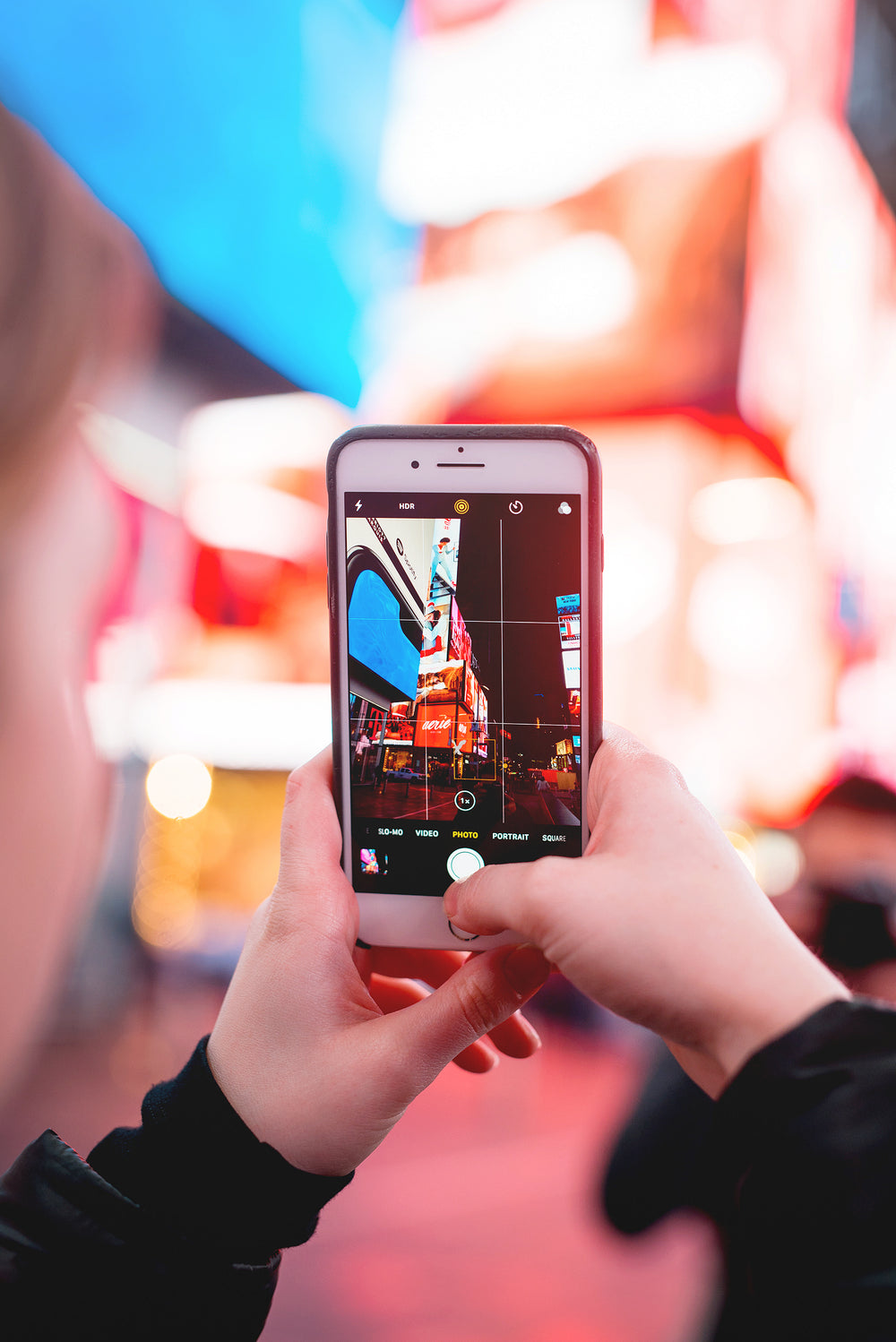 times square photo on phone