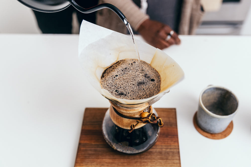 top down view pour over coffee