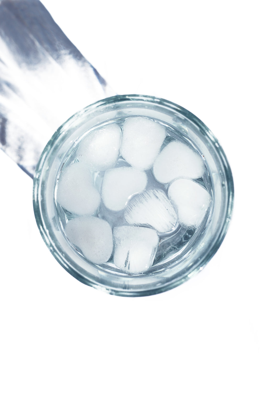 top view of heart shaped ice cubes in a glass