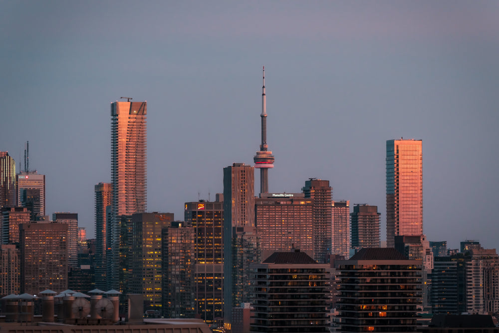 toronto cityscape with cn tower at golden hour