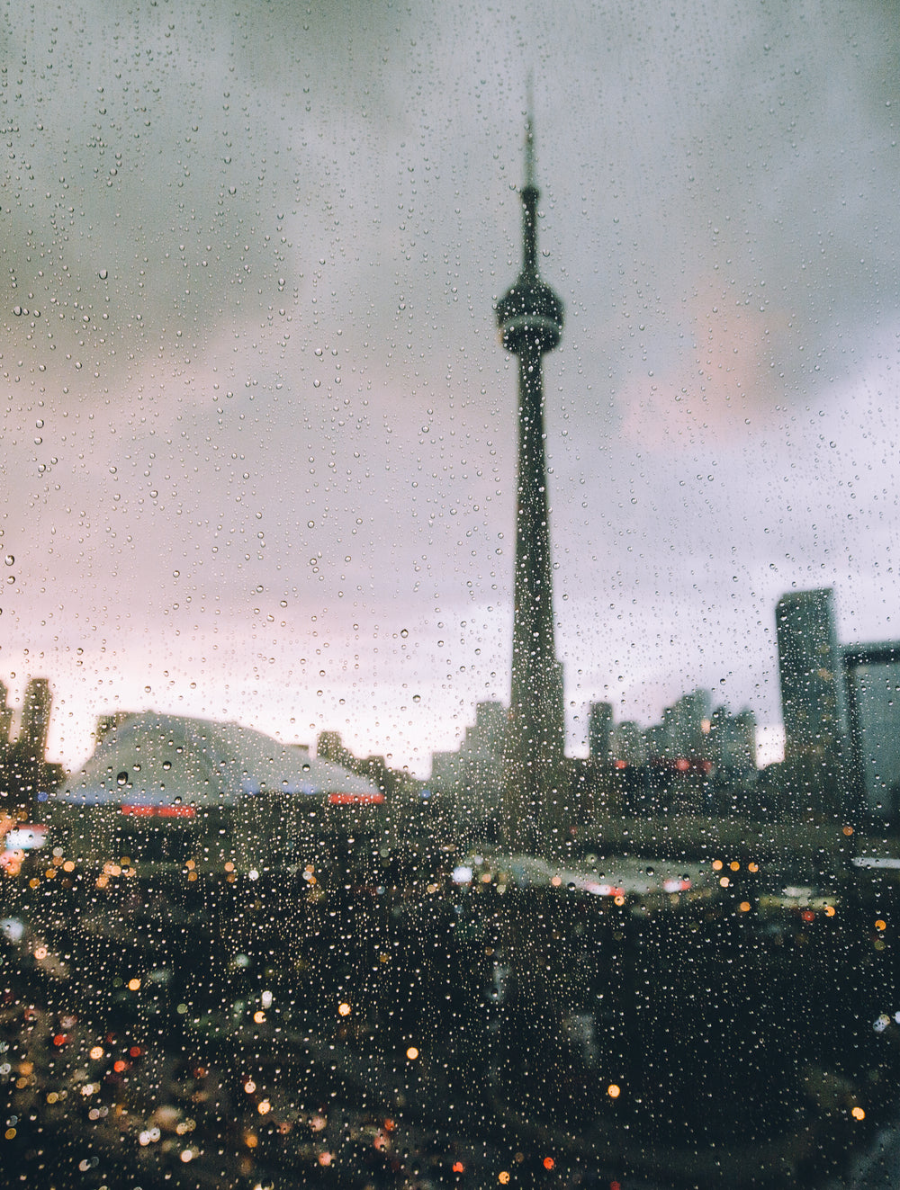 toronto seen through a rain covered window