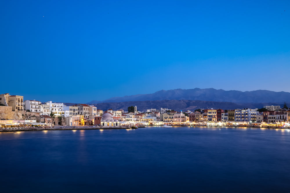 town on the water on a clear night