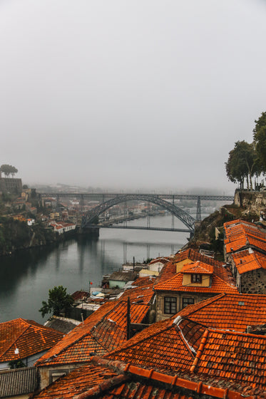 traditional roofs and modern bridge