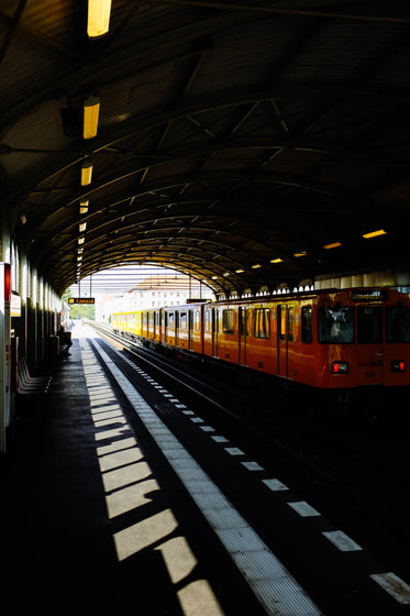 train in darkened station