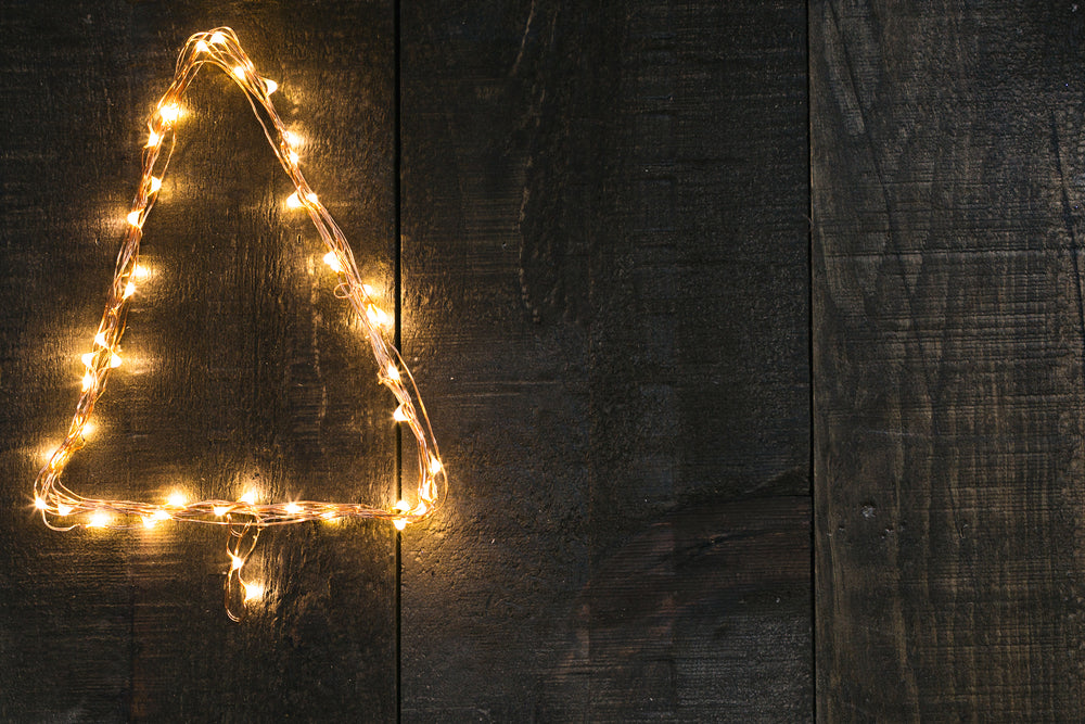 tree shaped lights on woodgrain