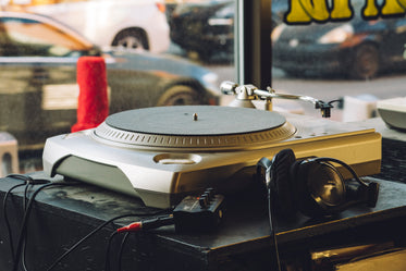 turntable sat in a store window