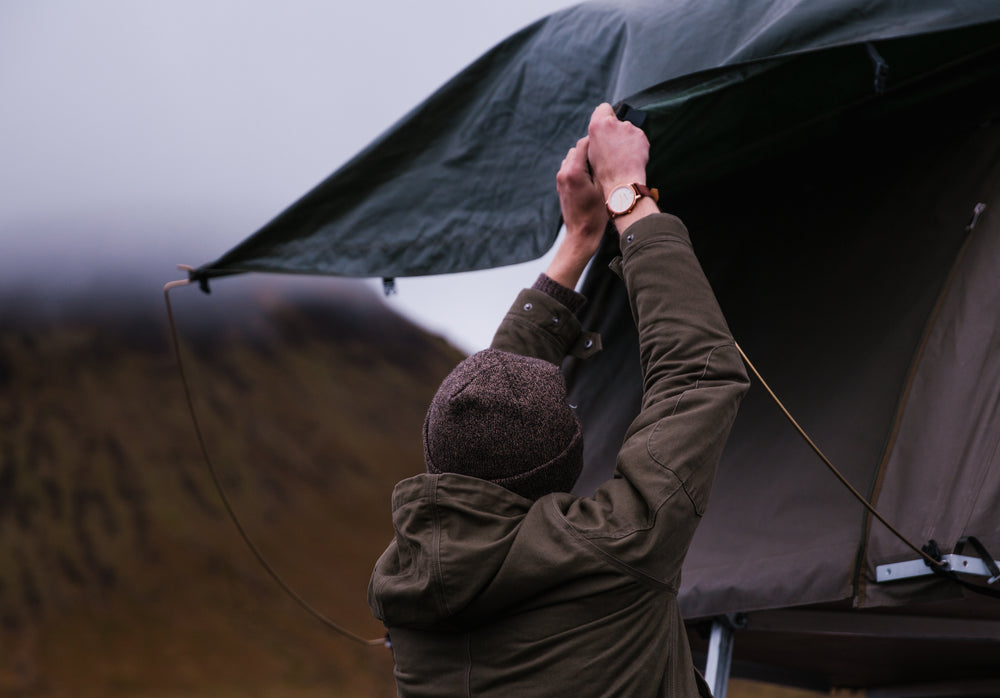 tying down tent fly