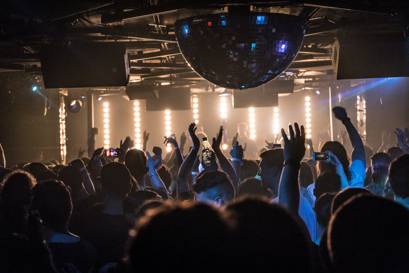 A crowd at a small underground music venue