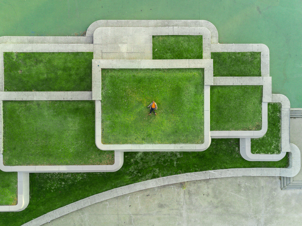 urban green roof drone portrait