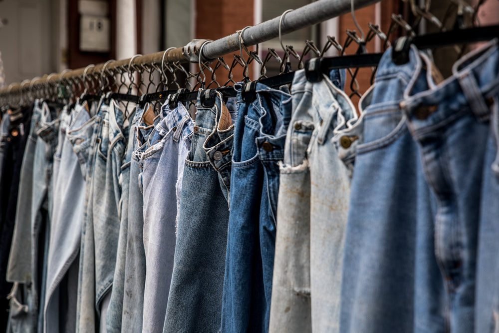 urban vintage denimn on hangers