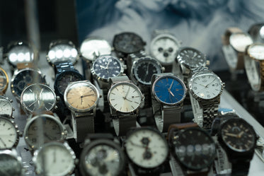 variety of watches lined up in rows