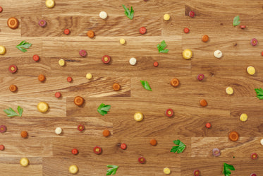 vegetables on wood surface flatlay