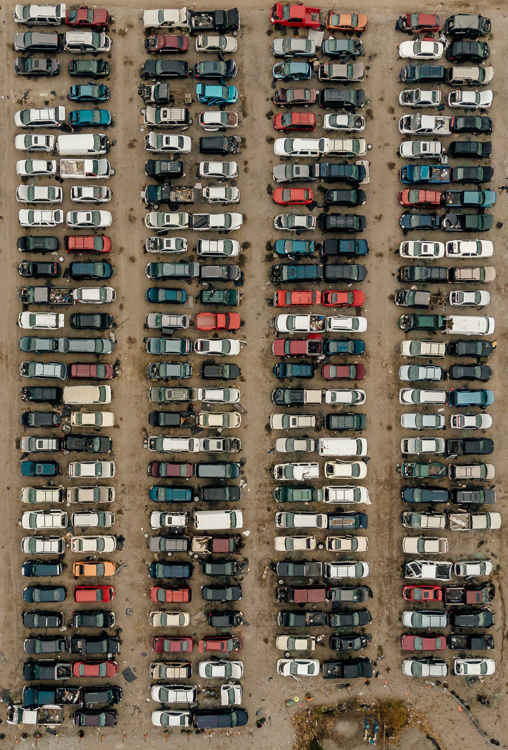 vertical aerial car junk yard