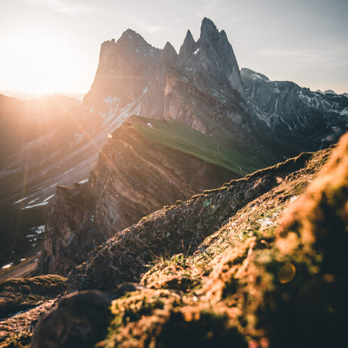 Vertical Mountain Peaks At Sunrise