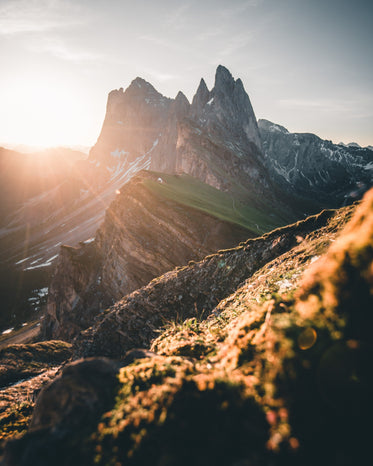 vertical mountain peaks at sunrise