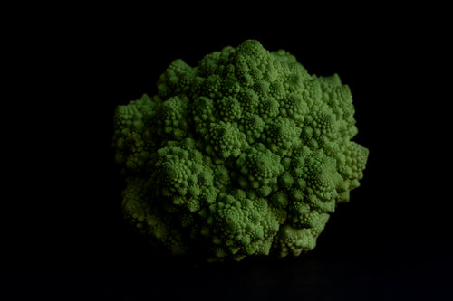 vibrant green romanesco broccoli in centre frame