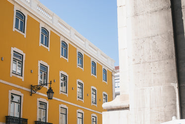 vibrant yellow building under a clear blue sky