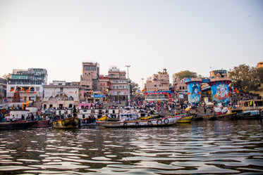 view of a city shoreline from the water