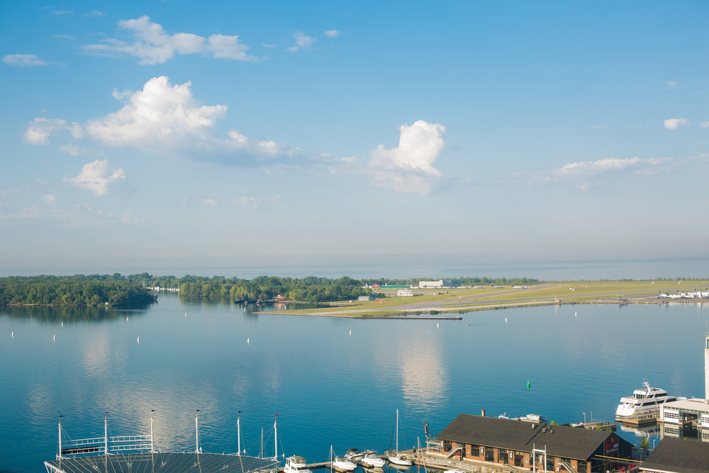 view of a marina and an island airport