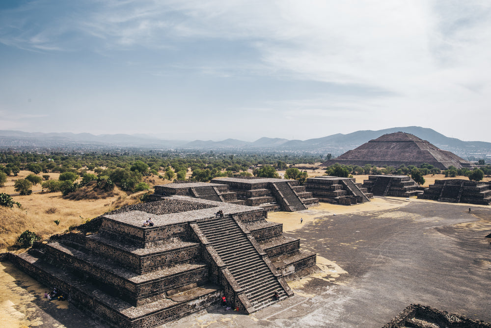 view of pyramid of the sun over ruins