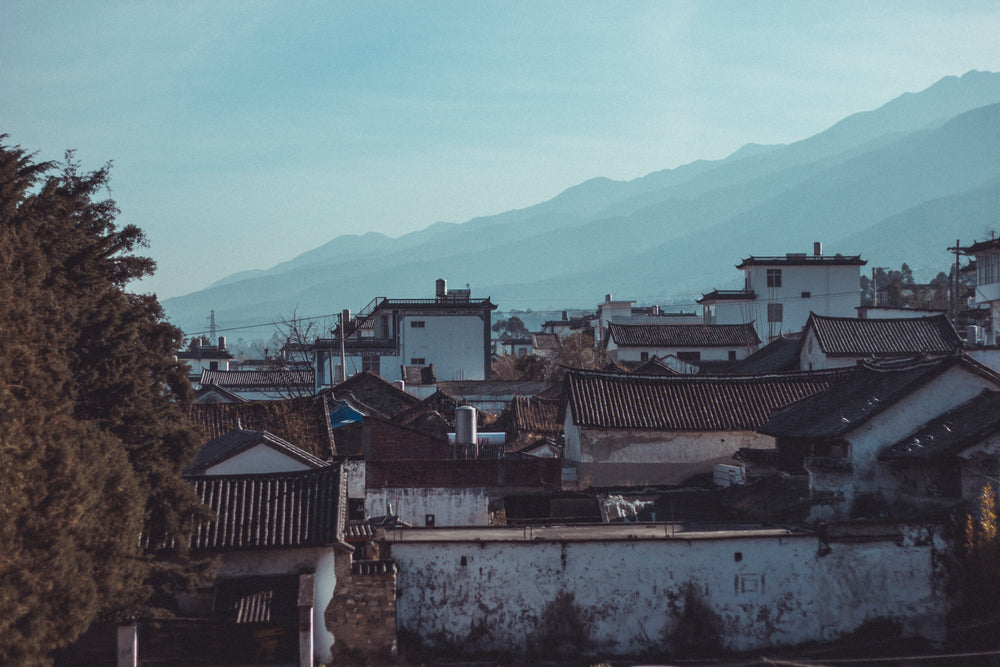 village in china below hillside