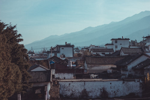 village in china below hillside