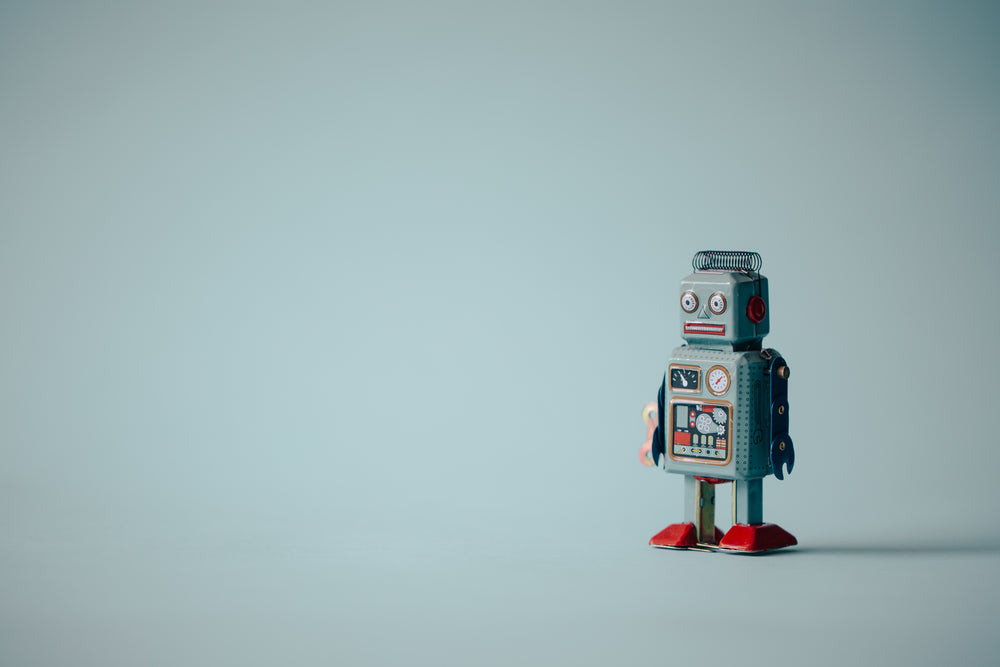 vintage blue robot portrait