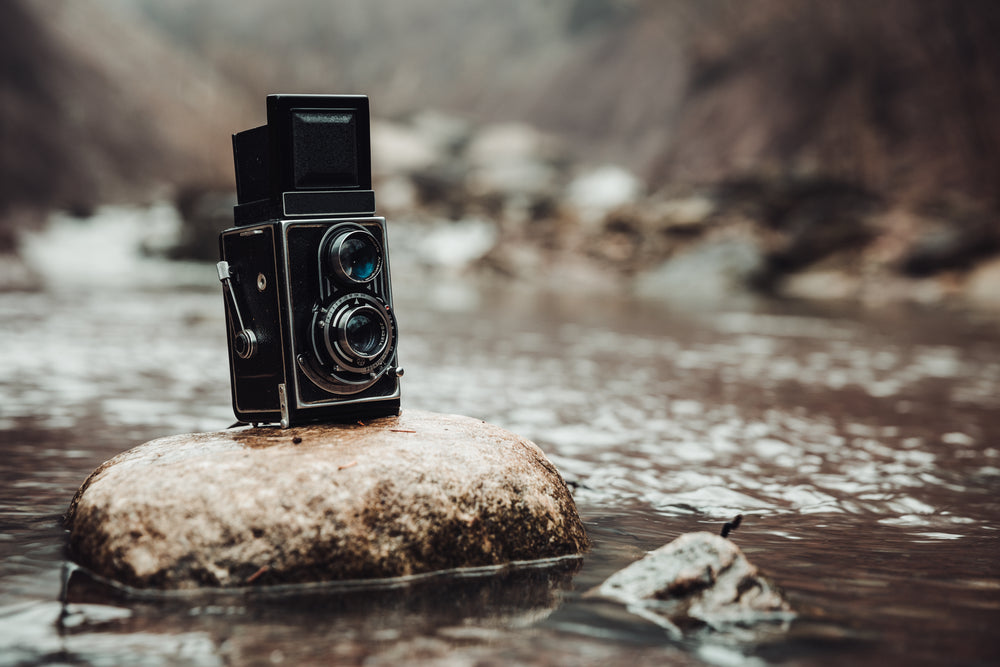 vintage camera in babbling brook