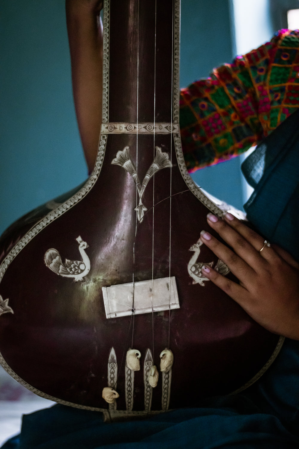 vintage sitar with decorative inlay