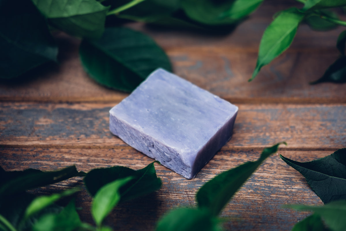 violet soap with leaves