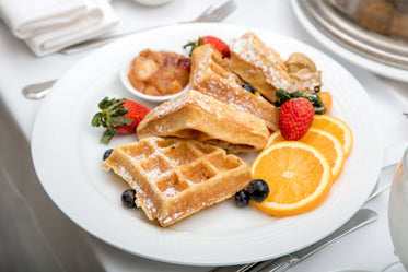 waffles and fruit breakfast