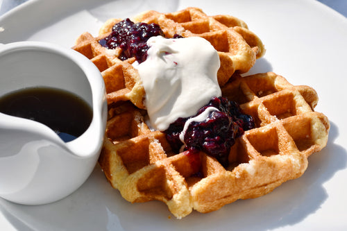 waffles with cream and jam