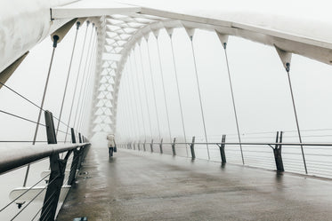 walkers on wet bridge