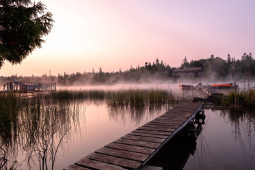 warm glowing foggy lake