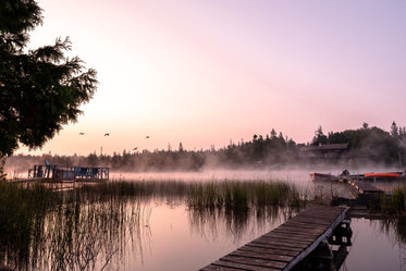warm glowing misty lake