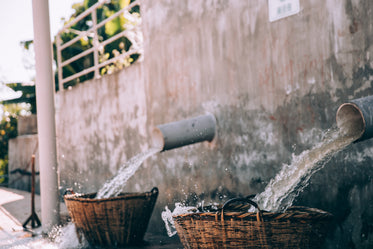 water over wicker baskets