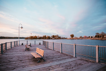 Picture of Waterfront Dock With Benches - Free Stock Photo
