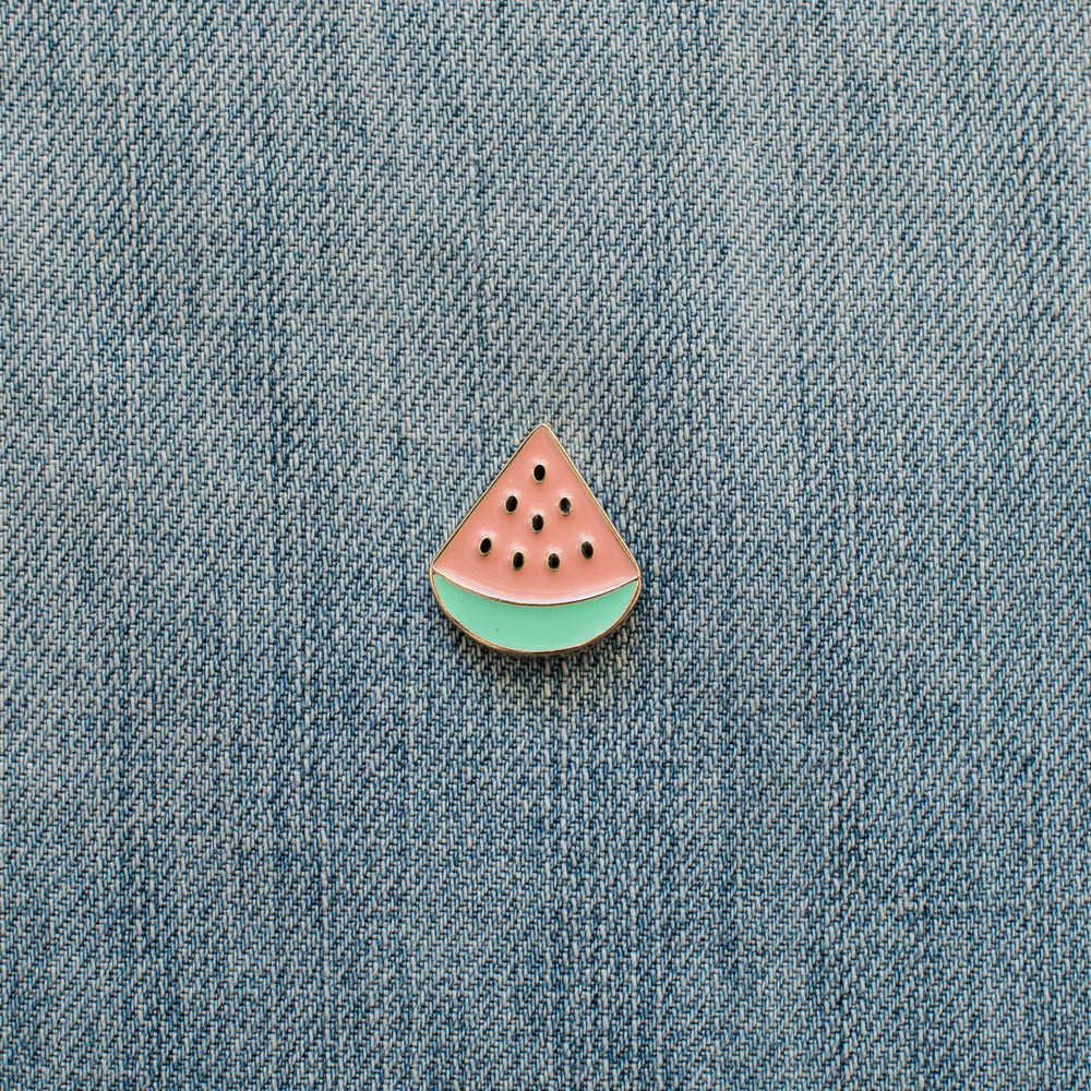 watermelon slice enamel pin denim