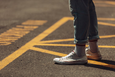 wearing sneakers on road