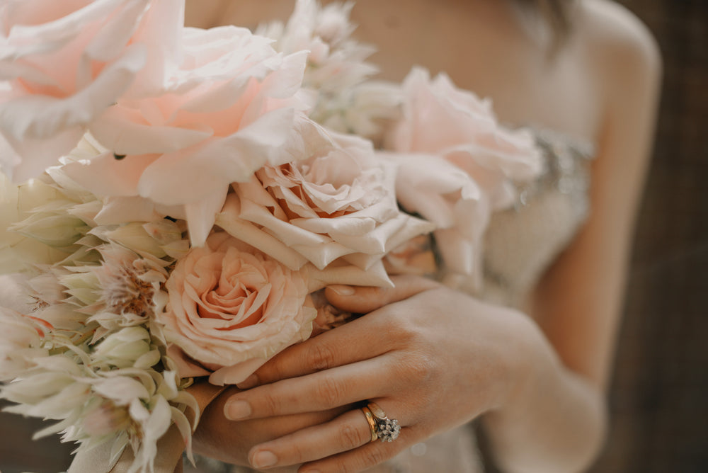 wedding flowers and rings