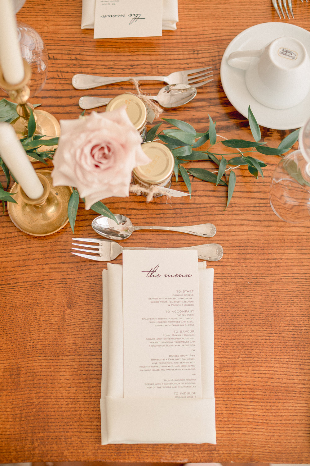 wedding receiption setting with menu