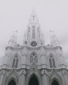 white church on a gray day