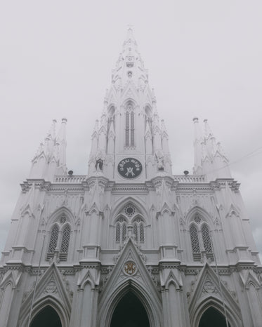 white church on a gray day