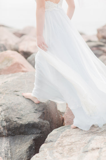 white dresses and bare feet