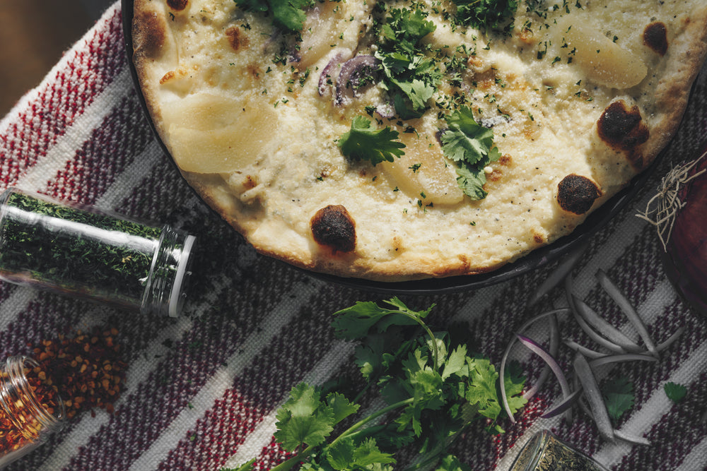 white pizza and herbs