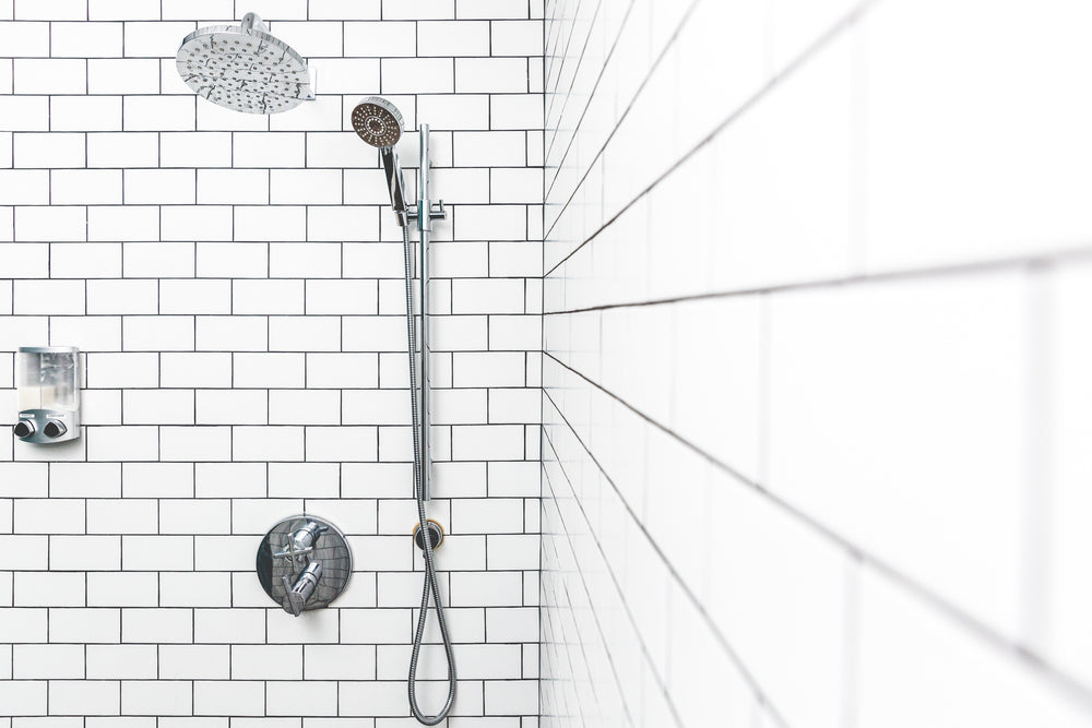 white tile shower