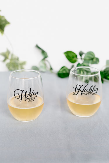 wife and husband wine glasses