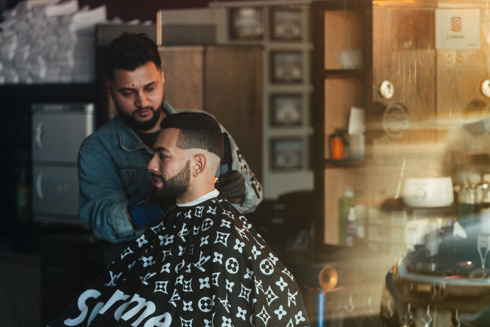 window view of a barbershop